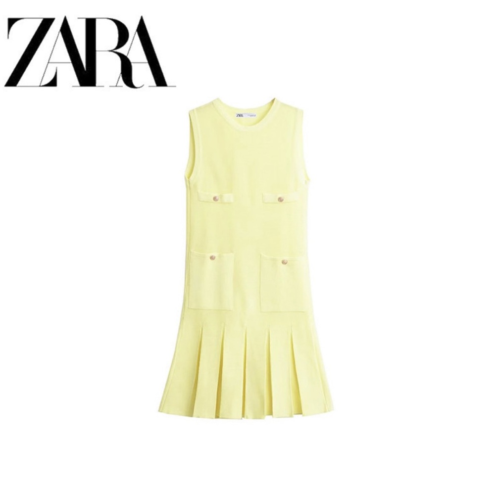 ZARA Light Yellow Sleeveless Pleated Mini Dress